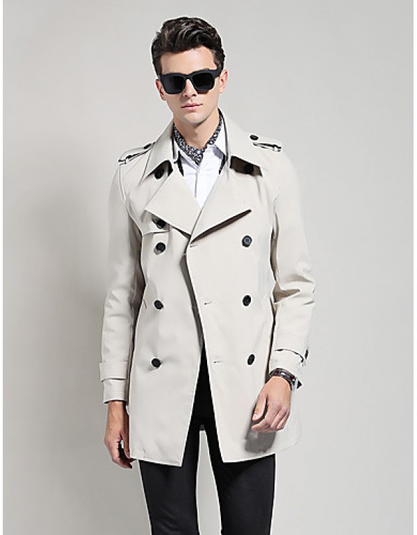 Men's Solid Casual / Work Trench coat,Cotton / Polyester Long Sleeve-Black / Blue / Brown / Yellow