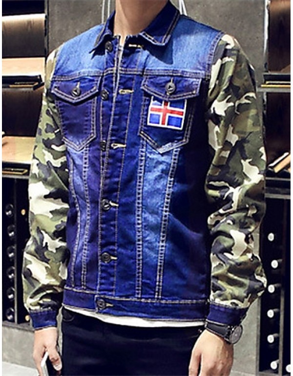 Men's Lapel Print Casual Denim Jacket