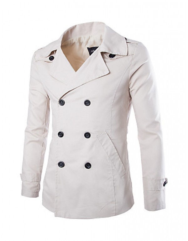 Men's Solid Casual Trench coat,Cotton Long Sleeve-...