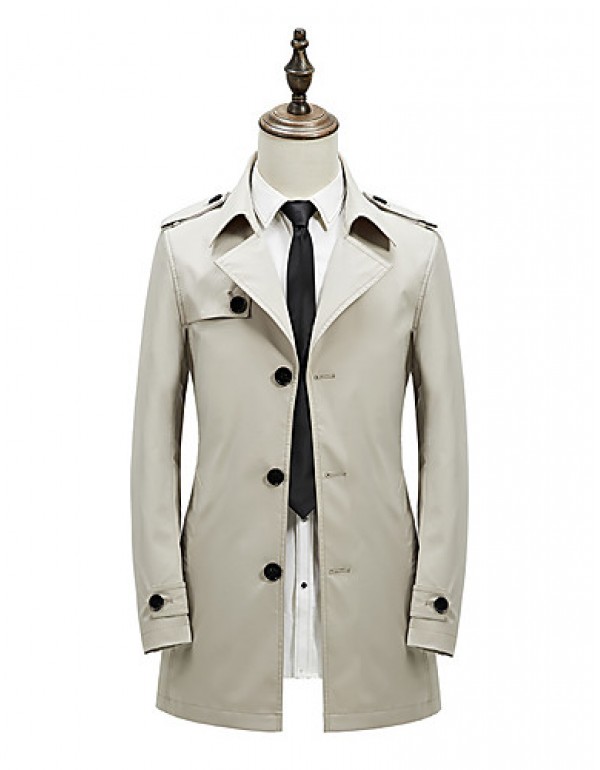 Men's Solid Casual / Formal / Plus Sizes Trench co...