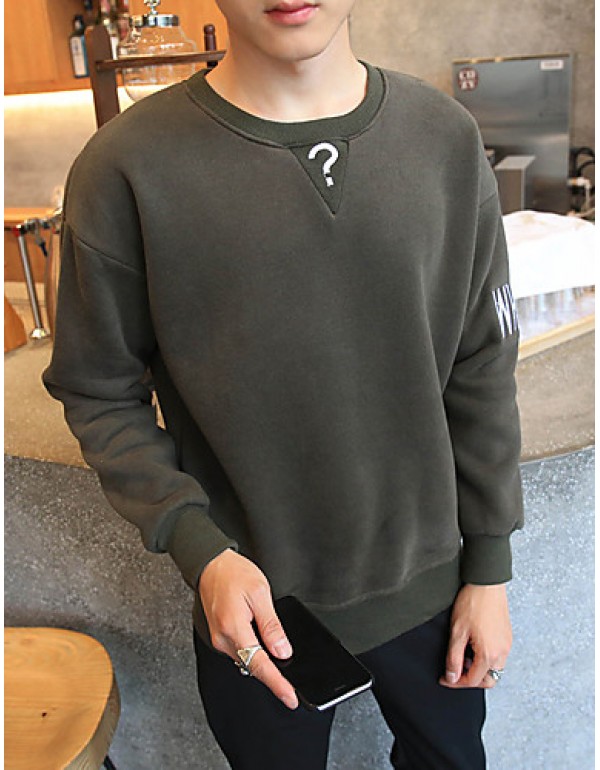 Men's Solid Casual / Plus Sizes Sweatshirt,Cotton Long Sleeve Black / Green / Yellow JC-Y11