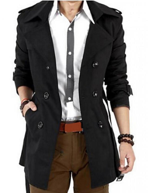 Men'sBritish Style Leisure Slim Long Sleeve Long Trench coat , Pure