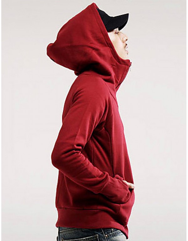 Men's Long Sleeve Hoodie & Sweatshirt,Cotton / Polyester Solid