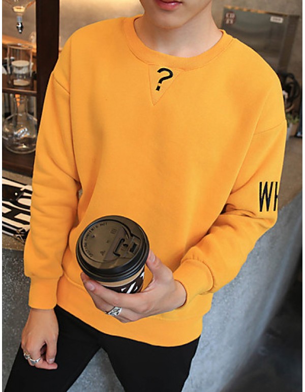 Men's Solid Casual / Plus Sizes Sweatshirt,Cotton Long Sleeve Black / Green / Yellow JC-Y11