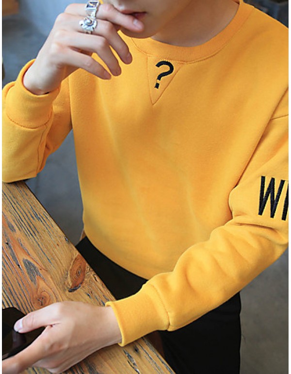 Men's Solid Casual / Plus Sizes Sweatshirt,Cotton Long Sleeve Black / Green / Yellow JC-Y11