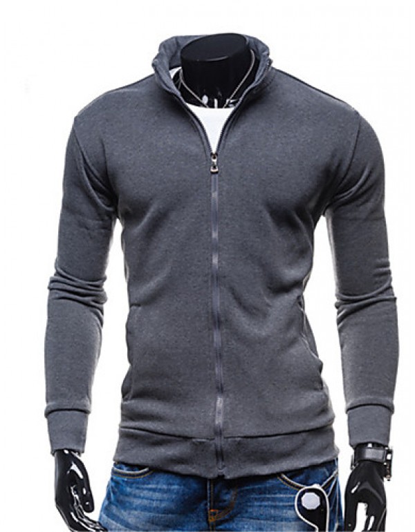 Men's Going out / Casual/Daily / Sports Simple / Street chic / Active Regular Hoodies,Solid Blue / Black / Brown / Gray Hooded Long Sleeve