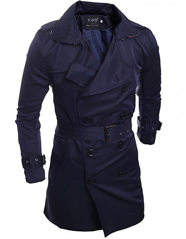 Men's Solid Casual Trench coat,Others Long Sleeve-Blue / White