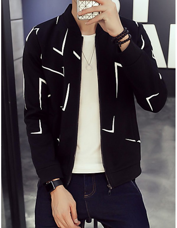 Men's Fashion Irregular Shaped Printing Slim Fit Casual Sport Cardigan Sweatshirt; Casual/Plus Size/Sport