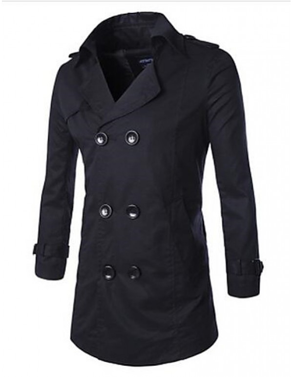 Men's Long Sleeve Regular Trench coat , Cotton Pure