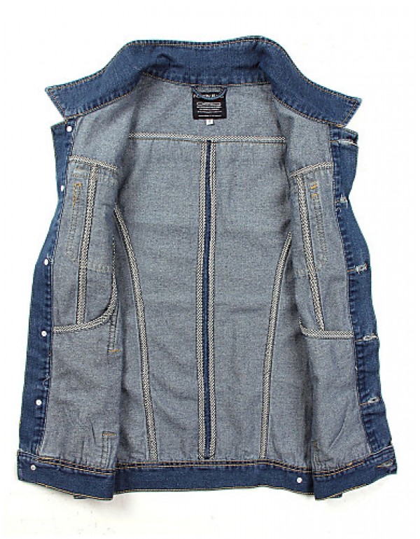 Men's Fashion Casual Solid Blue Sleeveless Jacket, Regular Denim / Jean WearFashion Blue Color All Seasons Men's Fashion Wear