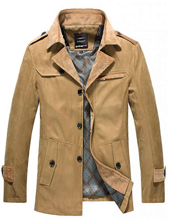 Men's Solid Casual / Work Trench coatCotton Long S...