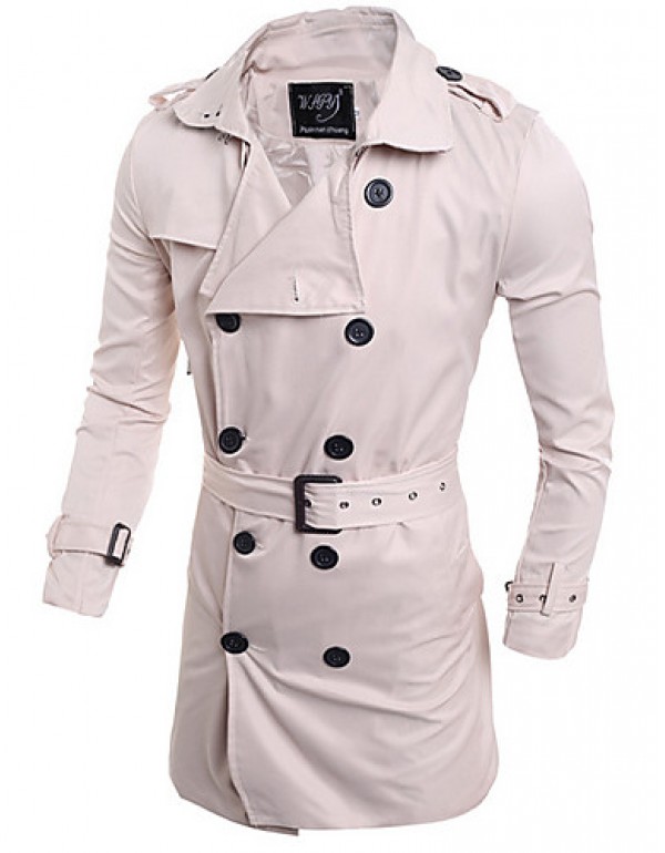 Men's Solid Casual Trench coat,Others Long Sleeve-Blue / White