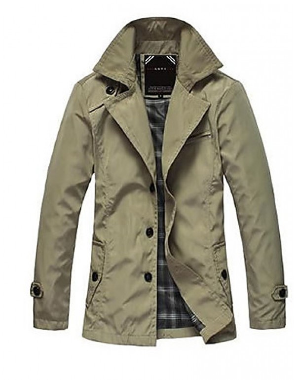 Men's Solid Casual Trench coat,Cotton / Polyester ...