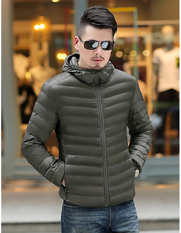 Men's Regular Down Coat,Polyester Solid Long Sleeve