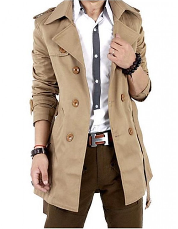 Men's Plus Size / Casual/Daily Simple Trench Coat,...