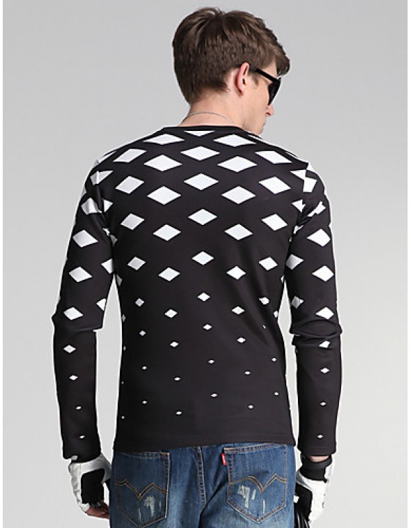 Men's Daily/Sports/Holiday Simple Sweatshirt Geometric Black Round Neck Long Sleeve Cotton/Polyester All Seasons