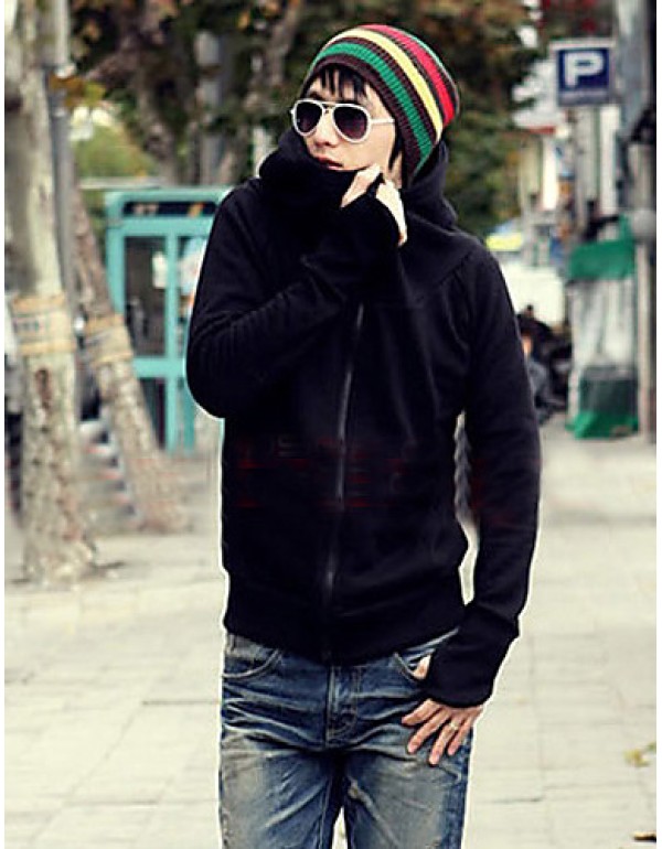 Men's Long Sleeve Hoodie & Sweatshirt,Cotton / Polyester Solid