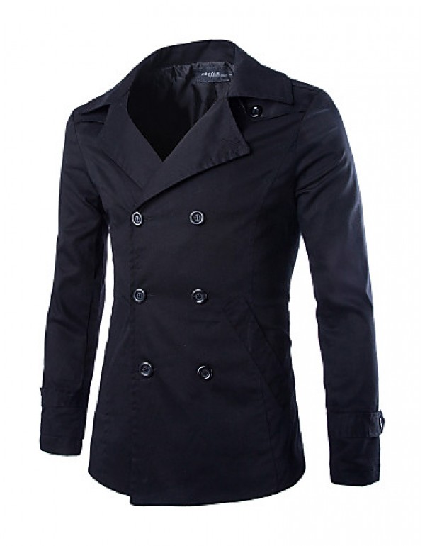 Men's Solid Casual Trench coat,Cotton Long Sleeve-Black / White