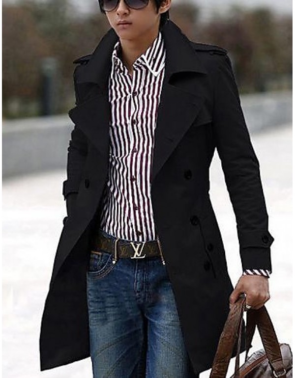 Men's Solid Casual Trench coat,Others Long Sleeve-Black / Yellow / Gray