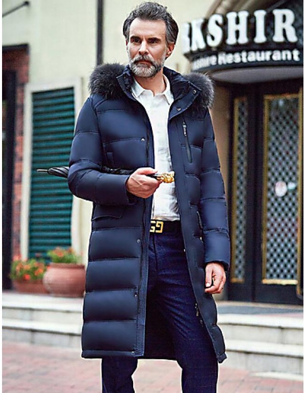 Men's Long Down Coat,Simple Casual/Daily Solid-Pol...