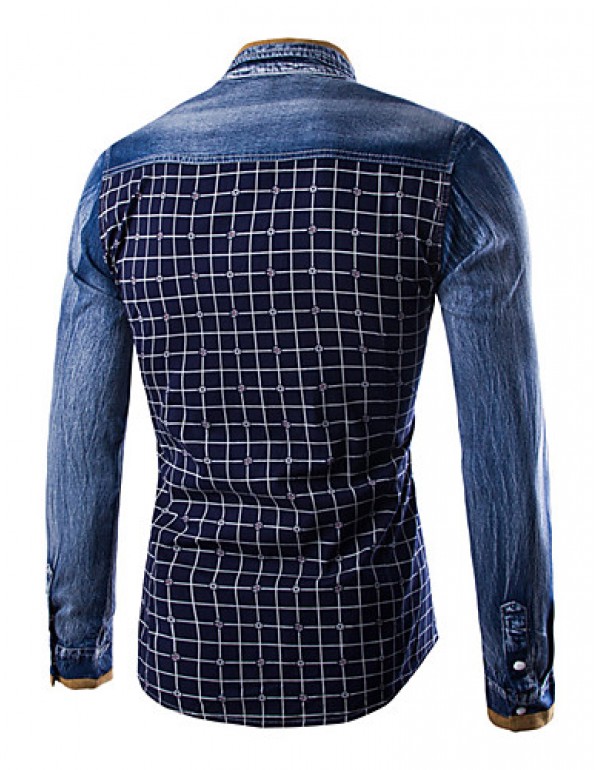 Men's Pure Long Sleeve Top , Cotton / Denim Casual