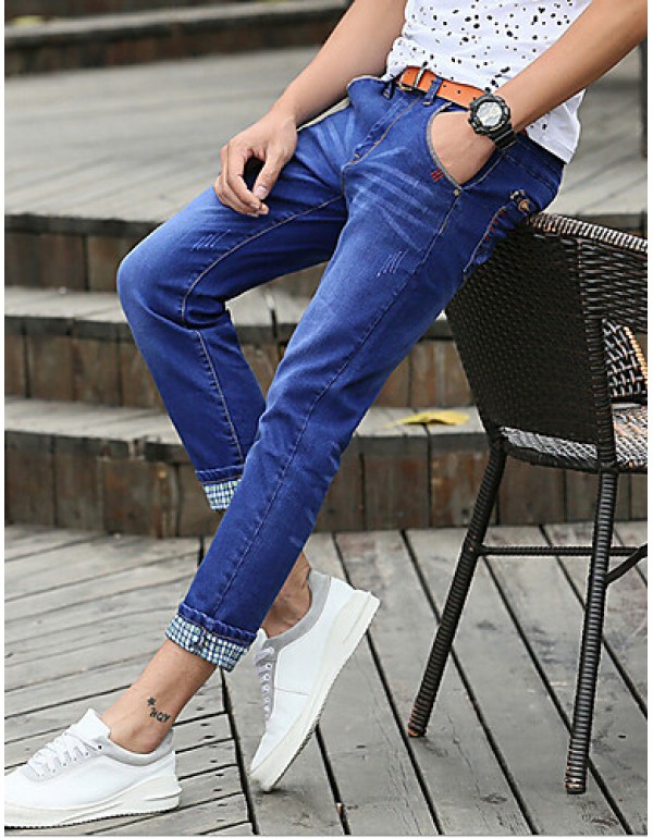 Men's Solid Casual Jeans,Cotton Blue