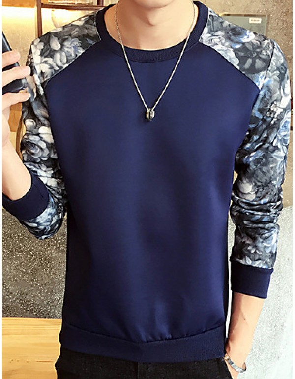 Men's Print / Color Block Casual / Plus Size SweatshirtPolyester Long Sleeve Black / Blue / White