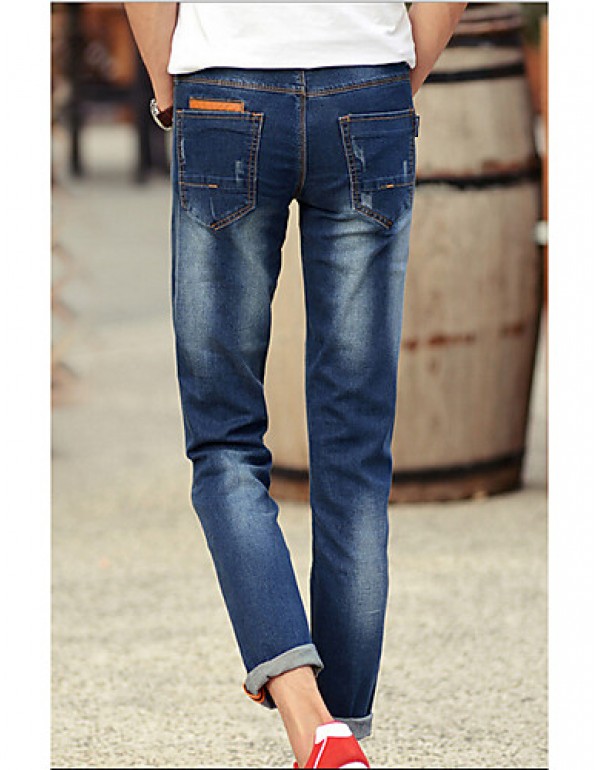 Men's Solid Casual Jeans,Cotton Blue