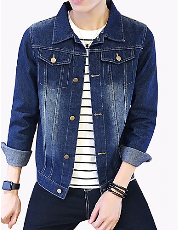 Men's Fashion Classical Solid Slim Fit Casual Long Sleeve Denim Jacket,Cotton/Print/Casual/Plus Size