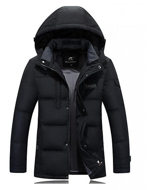 Men's Regular Down Coat,Simple Casual/Daily Solid-...