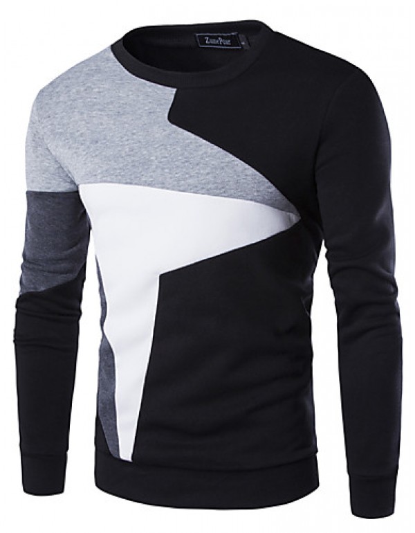 Men's Fashion Slim Stitching Pullover Sweatshirt,Cotton / Polyester Patchwork