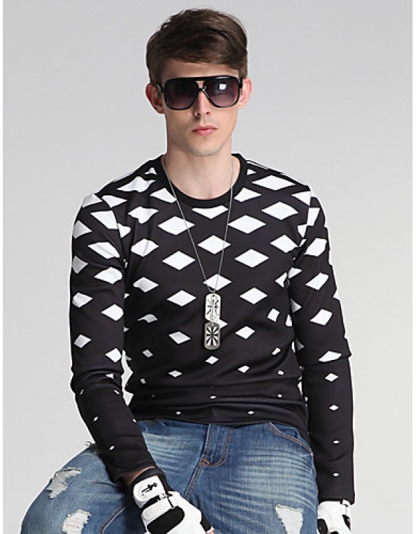 Men's Daily/Sports/Holiday Simple Sweatshirt Geometric Black Round Neck Long Sleeve Cotton/Polyester All Seasons