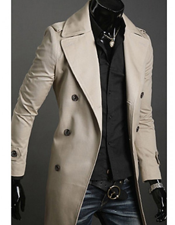 Men's Solid Casual Trench coat,Cotton Long Sleeve-...