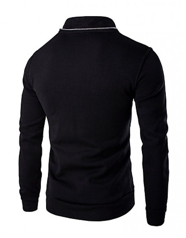 Men's Solid Casual / Sport Hoodie & Sweatshirt,Cotton Long Sleeve Black / White