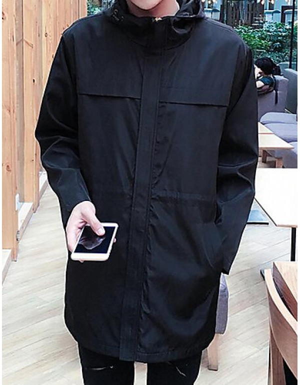 Men's Casual/Daily Simple Jackets,Solid Stand Long Sleeve Fall Black Polyester Medium