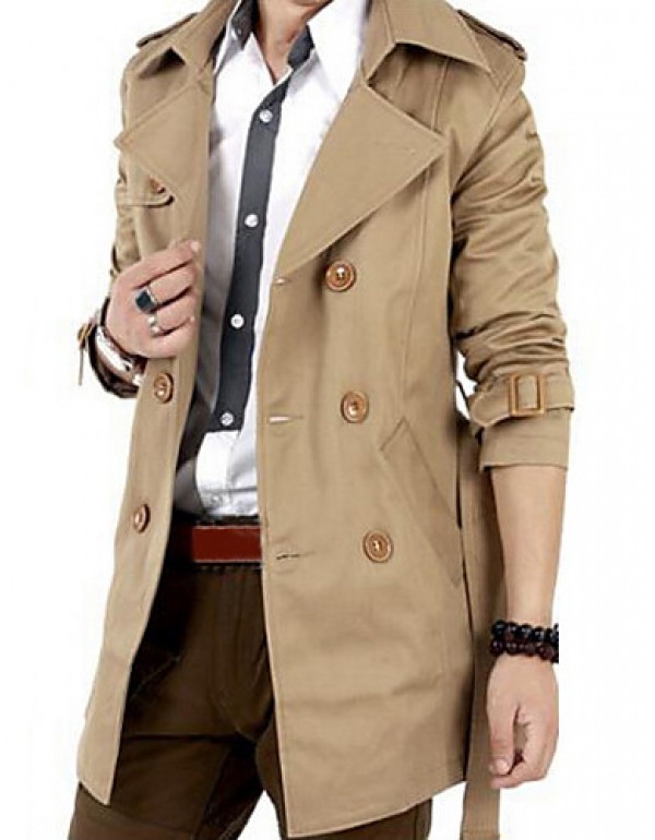 Men'sBritish Style Leisure Slim Long Sleeve Long Trench coat , Pure