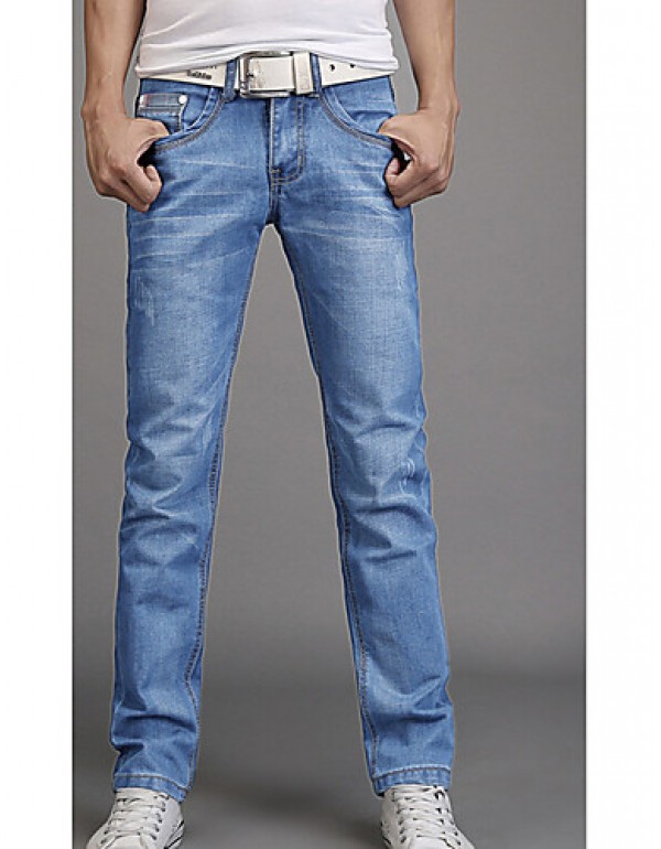 Men's Solid Casual Jeans,Cotton Blue