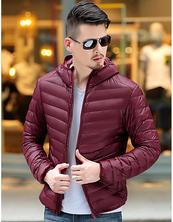 Men's Regular Down Coat,Polyester Solid Long Sleeve