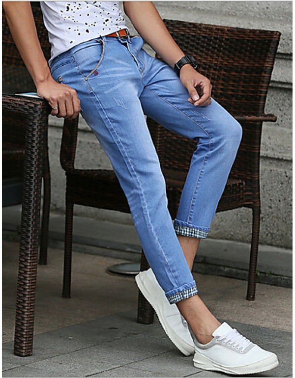 Men's Solid Casual Jeans,Cotton Blue