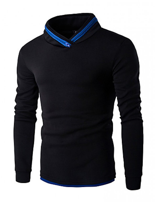 Men's Solid Casual / Sport Hoodie & Sweatshirt,Cotton Long Sleeve Black / Blue