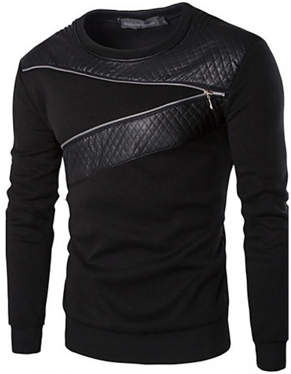 Men's Fashion Slim Zipper Decoration Sweatshirt,Cotton / Polyester Patchwork